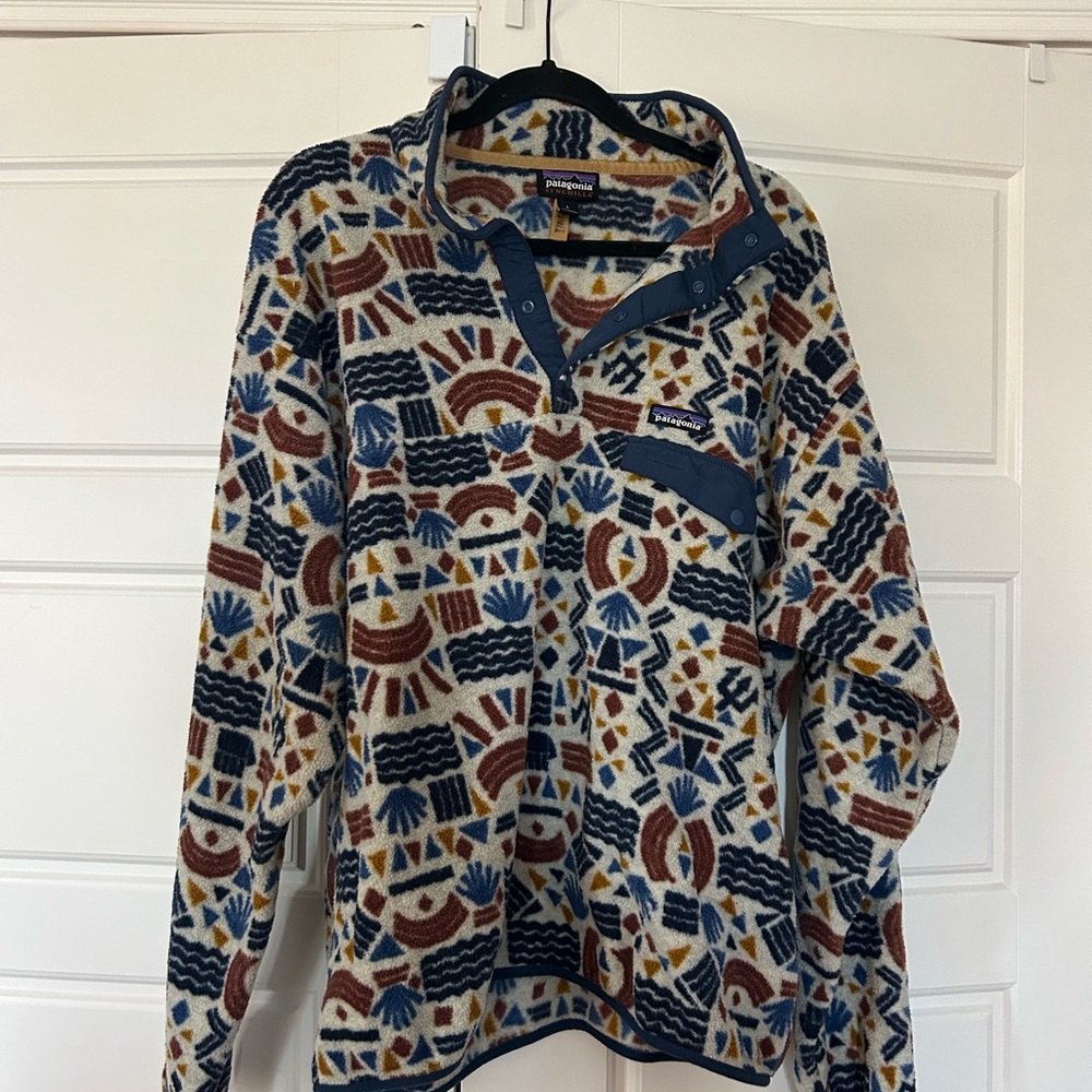 Patagonia Blue and Brown Geometric Synchilla